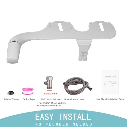 Bidet Attachment For Toilet, Ultra-Slim Bidet with Non-Electric Dual Nozzle(Frontal & Rear Wash) Adjustable Water Pressure, Fresh Water Bidet Toilet Seat Attachment,Easy to Install，Right Hand Bidet