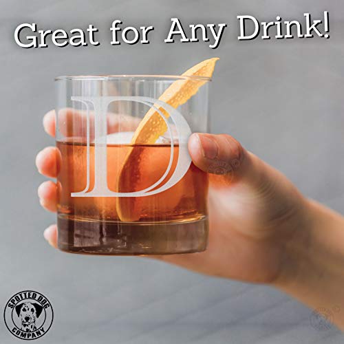 Etched Monogram 10.5oz Rocks Old Fashioned Lowball Glass for Whiskey Scotch Bourbon (Letter D) - Thumbnail 4