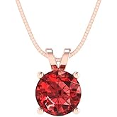 Clara Pucci 14K Rose Gold Plated Solitaire 18" Box-Chain Necklace - Sterling Silver 1ct Round Cut Garnet Pendant