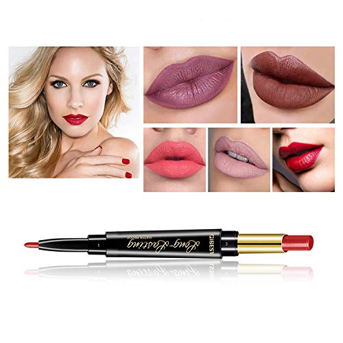 8 Pcs Dual Heads Matte Moist Lipstick Long Lasting Waterproof Mate Lip Liner Pencil Set (Nv)