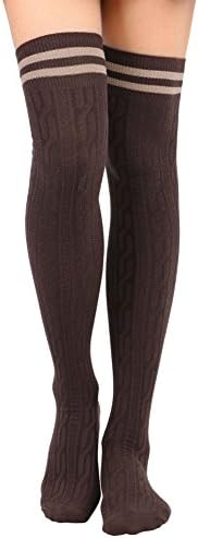 Women's Thigh High Cable Knit Striped Winter Socks – 1-3 Packs