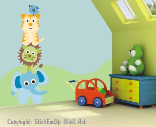 Baby Nursery Wall Decals Safari Jungle Nursery Stack Childrens Themed 20" X 53" (Inches) Animals Wildlife: Repositionable Removable Reusable Wall Art: Better than vinyl wall decals: Superior Material