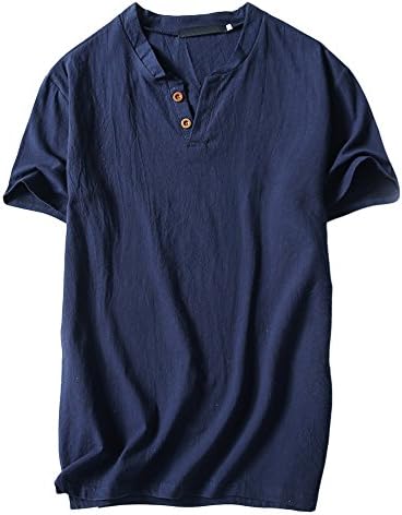 waotier Summer Casual Linen and Cotton Short Sleeve V-Neck T-Shirt Top Blouse Tee Perfect Match with Your Favorite Shorts