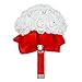 Febou Wedding Bouquet, Red Bridesmaid Bouquet Bridal Bouquet with Crystals Soft Ribbons, Artificial Rose Flowers for Wedding, Party and Church (Red)