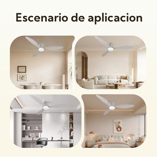 Large Ceiling Fan with Light and Control 132cm (52"), Silent DC Motor, 3 Plastic Blades, Adjustable LED, Modern Low Consumption Fan for Living Rooms, White