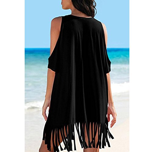 Keepfit Womens Tassel Letters Print Swimwear, Casual Bikini Cover-UPS Beach Dress Hot Sale (XL, Black) - Thumbnail 3