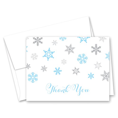 MyExpression.com 50 cnt Blue Snowflakes Baby Shower Thank You Cards
