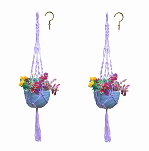 Macrame Hanging Planter Holder - Indoor Outdoor Plant Hanger Basket Cotton Rope with Ceiling Hooks by Buyplus(