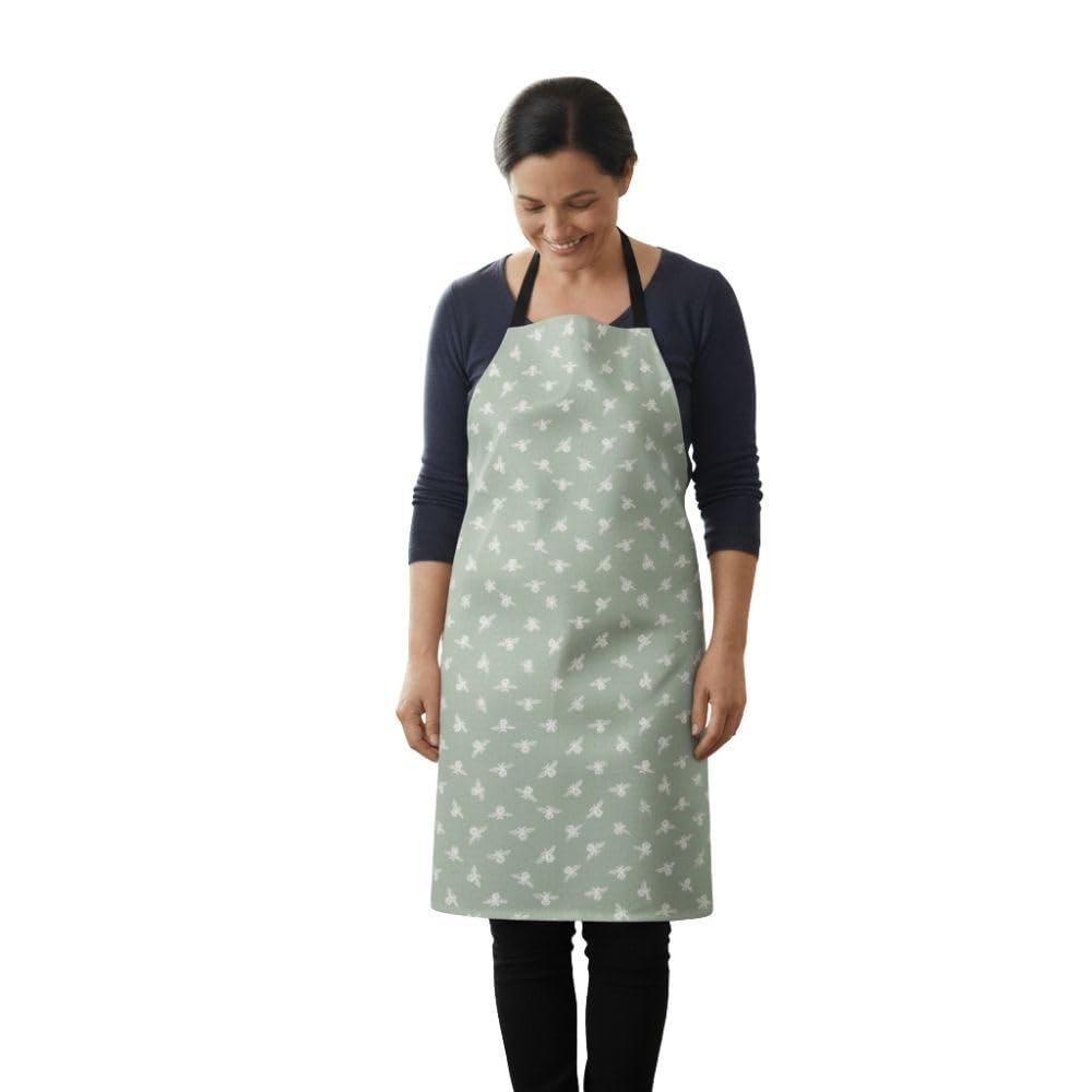 Jolee... Fabrics Wipe Clean PVC Coated Aprons - 100% Cotton Oilcloth - One Size - Easy to Clean and Splash Proof Apron (Duck Egg Bees, Adult (75cm Length))