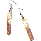 Retro Wooden Resin Geometric Bar Drop Dangle Earrings Layered Leopard for Women Polymer Clay Lightweight Statement Jewelry