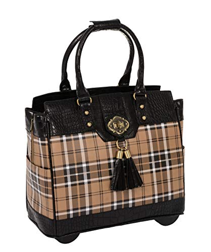 JKM and Company Computer iPad, Laptop Tablet Rolling Tote Bag Briefcase Carryall Bag (A Mad Plaid)