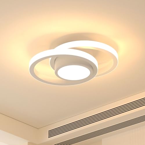 Trailabo Luminária LED de Teto, Luminária Redonda + Duas Fitas de Luz Circulares, Iluminação Ajustável em Três Cores, para Sala e Quarto, 3000-6000K (Branco) (Branco)