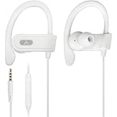 Avantree E171 - AUX 3.5mm Wired Earbuds with Microphone & in-Line Volume Control, Compatible with Traditional 3.5mm AUX Phones Corded Headphones with Ear Hook for Running & Sports, White