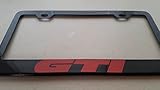 Volkswagen Golf GTI Red Vinyl Decal Cut on Black Metal License Frame with screw caps included