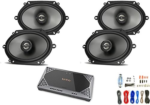 4X JBL GT7-86 Custom Fit Speaker 6x8 Coaxial Car Audio Loud Speaker, with Infinity Reference Series REF-704A 4-Channel Car Audio Amplifier, Enrock Amp Install Kit