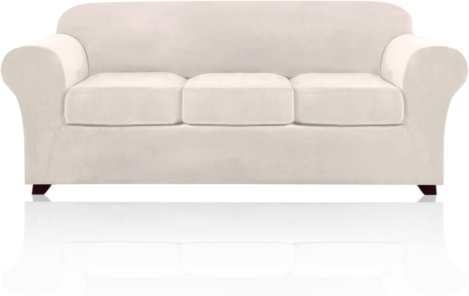 Slipcovers - 4 Pieces Sofa Covers Stretch Velvet Couch Covers for 3 Cushion Sofa Slipcovers Soft Sofa Slip Covers Furniture Covers with 3 Individual Seat Cushion Covers, Machine Washable (Large, Ivory)