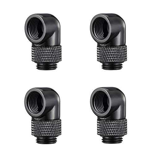 Kyerivs G1/4" Male to Female Extender Fitting, 90&deg; Rotary Enhance Multi-Link Adapter Fitting for Computer Water Cooling System, Black, 4-Pack