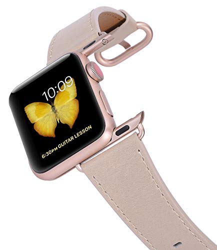 Compatible iWatch Band 38mm 40mm - JFdragon Women Light tan Genuine Leather Replacement Wrist Strap Compatible iWatch Series 4 Gold Aluminum(40mm) and Series 3 Gold Aluminum(38mm) - Thumbnail 3