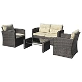 Giantex 4 PCS Cushioned Wicker Patio Sofa Furniture Set Garden Lawn Seat Gradient Brown