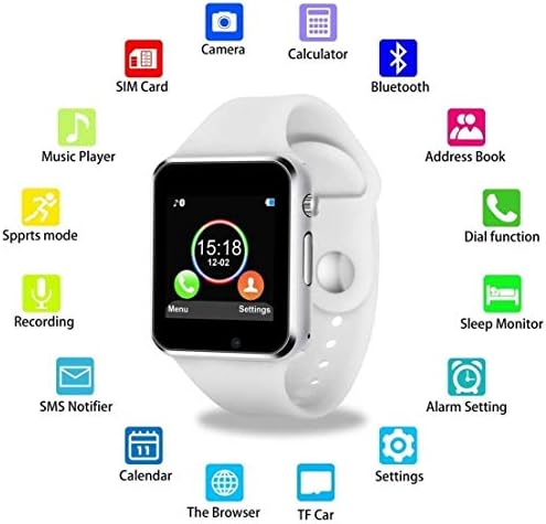 Haau A1 Unisex Bluetooth Smart Watch for Men Boys Girls Women Compatible with All Samsung Xiaomi Lenovo Oppo Android iOS Apple iPhone Mobile Phones (White)
