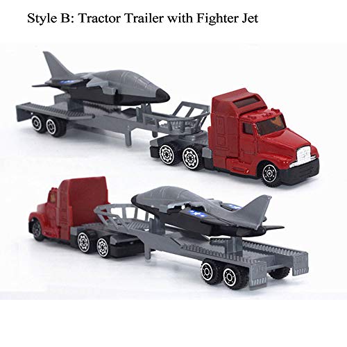 CORPER TOYS Trucks with Flatbed Tractor Trailer Playset Transport Series Die-cast Model Fight Jet Rocket Yacht Boat Carrier Vehicle - 3 Sets