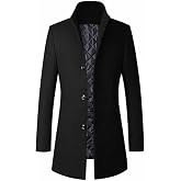 Lavnis Men's Winter Trench Coat Wool Blend Single Breasted Pea Coat | Stand Collar, Slim Fit Topcoat, Mid-Length Overcoat, Business Formal Casual Jacket, Two Side Pockets
