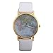 HACBIWA Global Fashion Unisex Men Women Lady Girls World Map White Leather Alloy Analog Quartz watches
