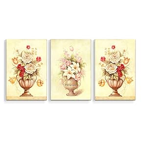 Canvas Wall Art Abstract Watercolor Vases Painting Artwork for Home Prints Framed - 16"x24" x 3 Panels