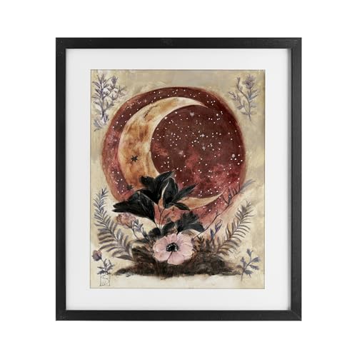 'Crescent Moon & Florals'| Framed Print Under Glass