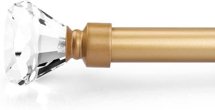 Window Treatment Hardware - Orger Gold Curtain Rod Crystal Ends from 30-54 Inches, Modern Drapery Treatment Window Curtain Rod with Diamond Design,1 Inch Diameter Curtain Rod