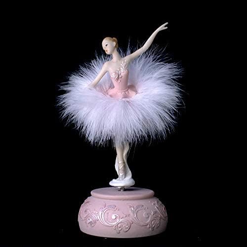 Pink) Chagar Feather Skirt Ballerina Rotating Music Box Figurine