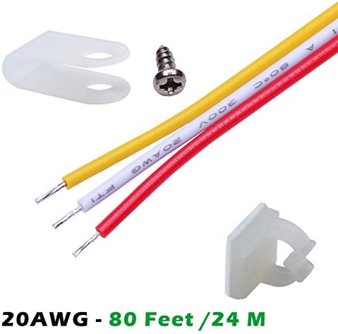 Electrical Wire 3 Conductor 20 Gauge Copper Strand, Ideal Hookup Wire for Dimmable LED Strip (Dual Color,CCT) 3 Pin Wiring Extension, 80 Feet / 24 Meter per Roll With Mounting Clip and Screw, Indoor