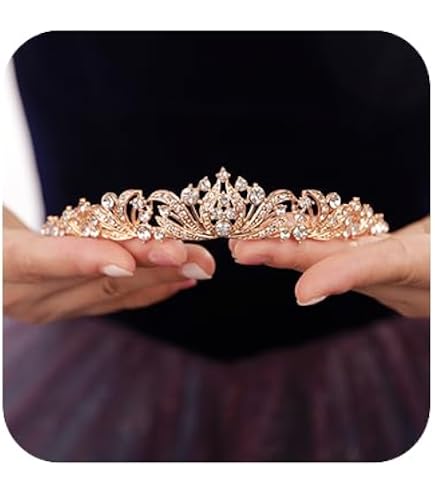 Tiara De Princesa Con Cristales - Corona Para Mujer, Boda, Fiesta, Color Rosa Dorado, Aleación
