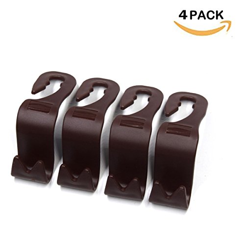 Follicomfy Car Headrest Hanger Auto Universal Organizer Back Seat Storage Hooks (Set of 4,Brown) - Thumbnail 6