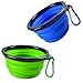 Collapsible Dog Bowl, 2 Pack Portable Pet Travel Water Bowls, Foldable Expandable Cup Dish Set for Pet Cat Service Dogs, Food Grade Silicone Bowl 2 Carabiner (Blue+Green)