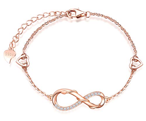 MicLee Woman's girl's Bracelet, 925 Sterling Silver bracelet, Cute snake and infinity symbol bracelet, with mini hollow heart, Inlaid zircon, adjustable chain, design of animal bracelet