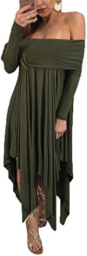 UESEU Maternity Grace Off The Shoulder Irregular Shoot Long Sleeve Baby Shower Gown Green XL