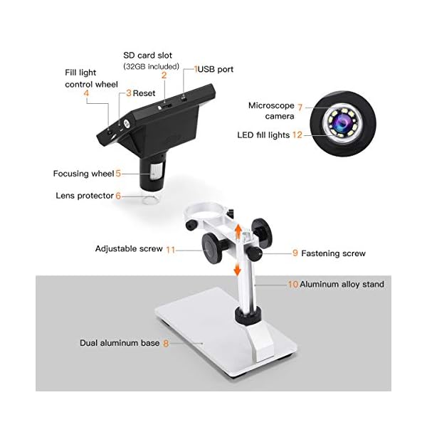 APROTII Digitales Mikroskop LCD 4,3 Zoll FHD 1080P Tragbares Mikroskop Kamera Objektiv 500X / 1000X Video-Recorder 2.0MP – Bild 7