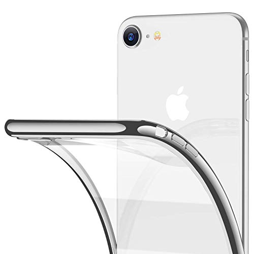 Enflamo Crystal Clear Case Soft Back Cover Case with Electroplated Frame Bumper Ultra Slim TPU Gel Case for iPhone 7, iP