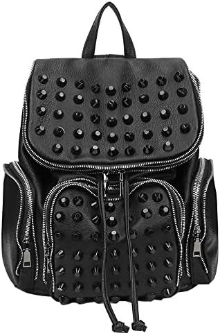 Amazon.com: Chikencall Rivet Punk Backpack Flap Drawstring  display picture 3