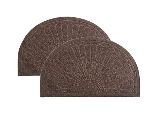 Half Round Door Mat Entrance Rug Floor Mats Set of 2, Waterproof Floor Mat Shoes Scraper Doormat, 18''x30'' Patio Rug Dirt Debris Mud Trapper Out Door Mat Low Profile Washable Carpet (Coffee-2 Pack)