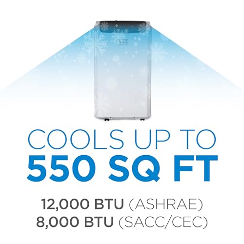 BLACK+DECKER Smart Portable Air Conditioner with Heat, 12,000 BTU (8,000 BTU SACC) Cooling, 9,000 BTU Heating for Rooms up to 550 Sq. Ft., Follow Me Remote, BPACT12HWT, White