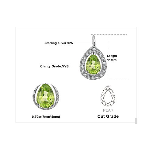 JewelryPalace Women's Pear 0.8ct Natural Peridot 925 Sterling Silver Solitaire Pendant Necklace 18"