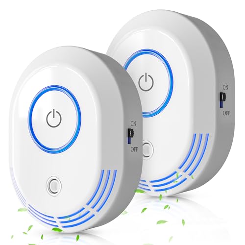 Plug in Air Ionizers 60 Million Negative Ions Out Put, 2 in 1 Ozone Odor Eliminator and Air Ionizers, Air Purifiers for Home, Kitchen, Bedroom, Office, Mini Air Cleaner for Dust, Smoke, Pets, 2 Pack