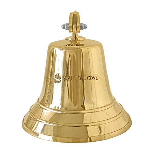 Nautical Cove Solid Brass Ships Bell 8" Tall and Wall Mountable - Clear Ring for Indoor and Outdoor Use