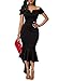 Ebbizt Womens Juniors Fashion 2017 Off Shoulder V Neck High Low Bodycon Mermaid Prom Evening Party Midi Dress Black Large