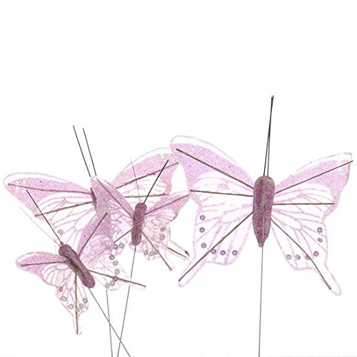 Pastel Pink Sheer Iridescent Glitter Artificial Butterflies in 2 Assorted Sizes - Package of 12