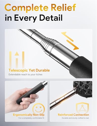 TUKUOS Fathers Day Gift, Telescoping Back Scratcher with 5 Detachable Scratching Heads, Rubber Handles, Anniversary Birthday Gifts for Men Women Back Scratcher for Men/Dad/Women/Adults
