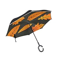 Jojogood Colorful Autumn Leaves Inverted Umbrella Reverse Auto Open Double Layer Windproof UV Protection Upside Down Umbrella for Car Rain Outdoor Use