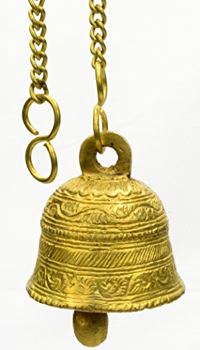 Brass Engraved Decorative Bell With Hanging Chain India Vintage Style